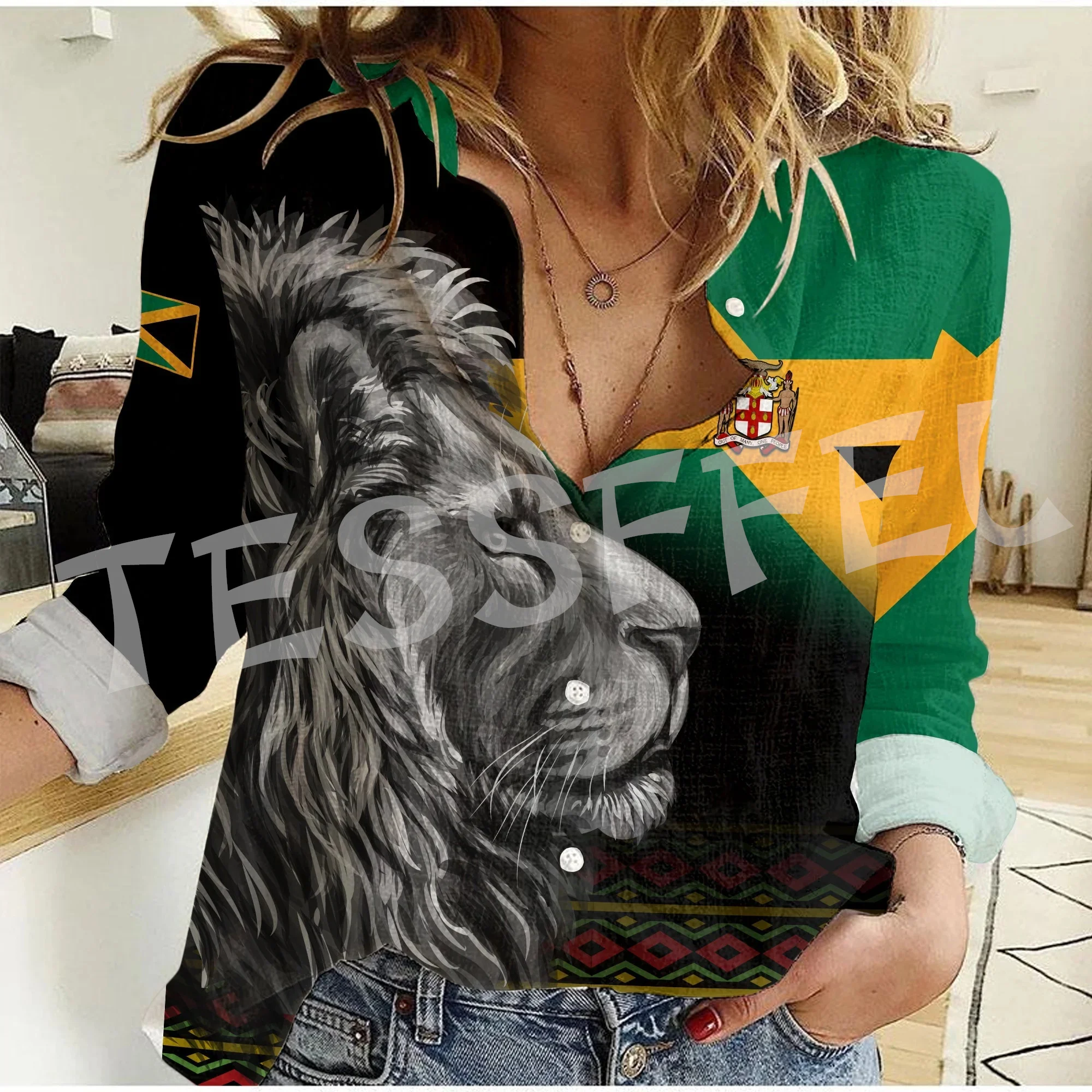 Новинка модная женская рубашка в стиле ретро с принтом &quotЛев&quot &quotтату&quot