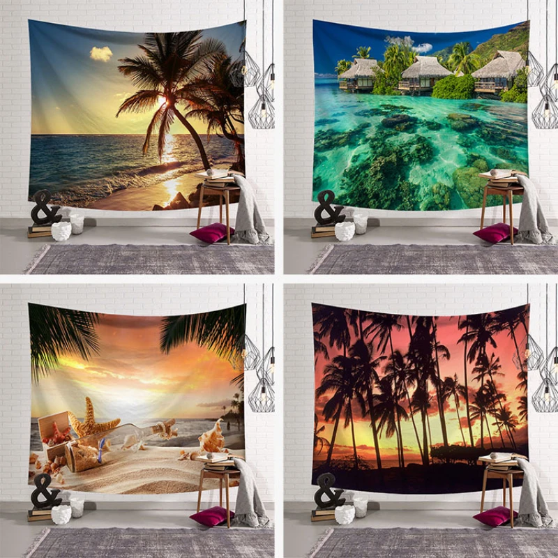 

Nordic Bedroom Aloha Decor Tapestry Landscape Beach Wall Hanging Sunset Fabric Poster Coconut Palm Tree Tapestry Salon Decor