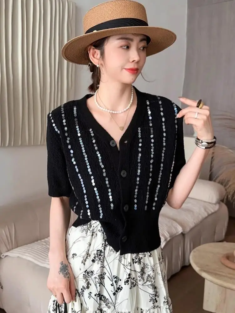 Мода Western Sle Heavy Industry с блестками в стиле пэчворк v-образным вырезом и короткими