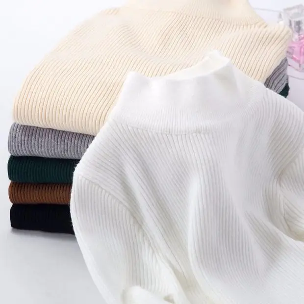 

Женский осенне-зимний свитер с высоким воротником, Простой корейский эластичный облегающий Топ, универсальный теплый мягкий вязаный свите...