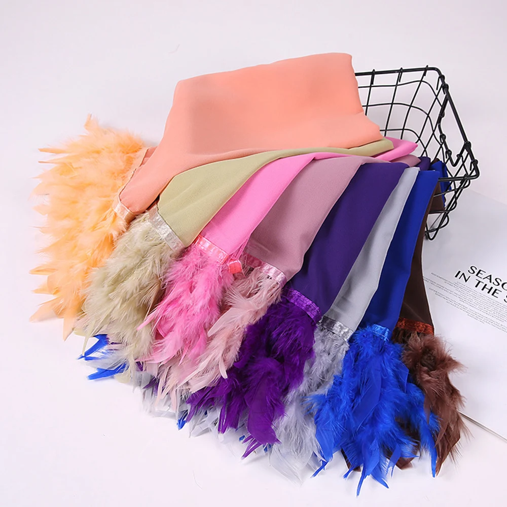 

Fashion Big Feather Plain Chiffon Long Scarf Shawl Bubble Head Wraps Tassel Long Scarves Solid Color Muslim Hijabs Headscarf