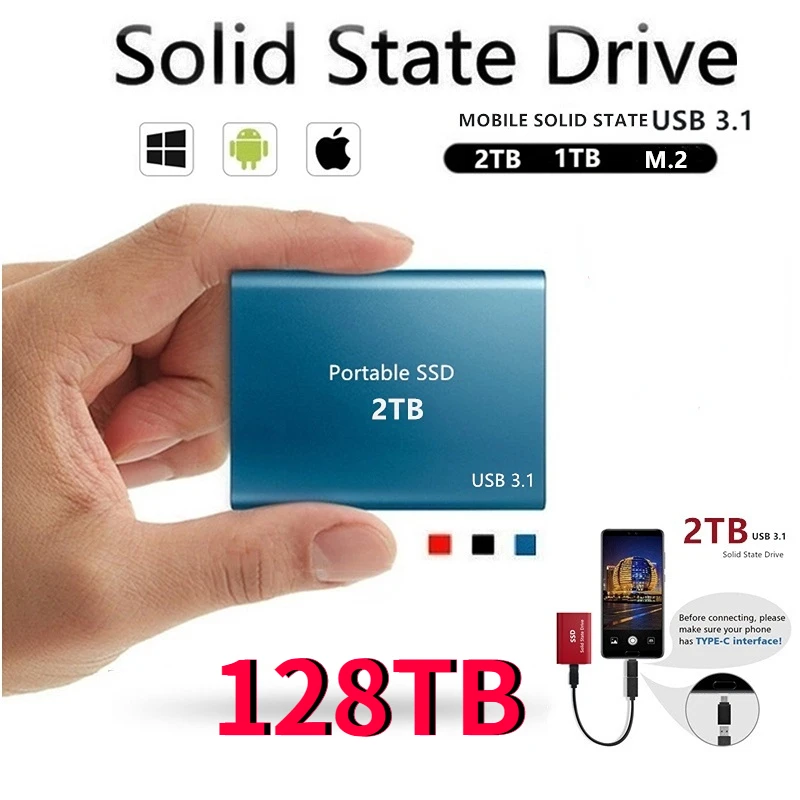 2023 New High-speed External Hard Drive 500GB  2TB 4TB 8TB USB3.1 SSD 2.5 Inch Portable SSD 16TB 32TB 64TB Hard Disk for Laptop