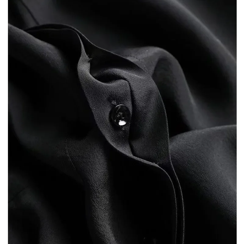 Элегантная утягивающая женская шелковая рубашка с длинными рукавами модная