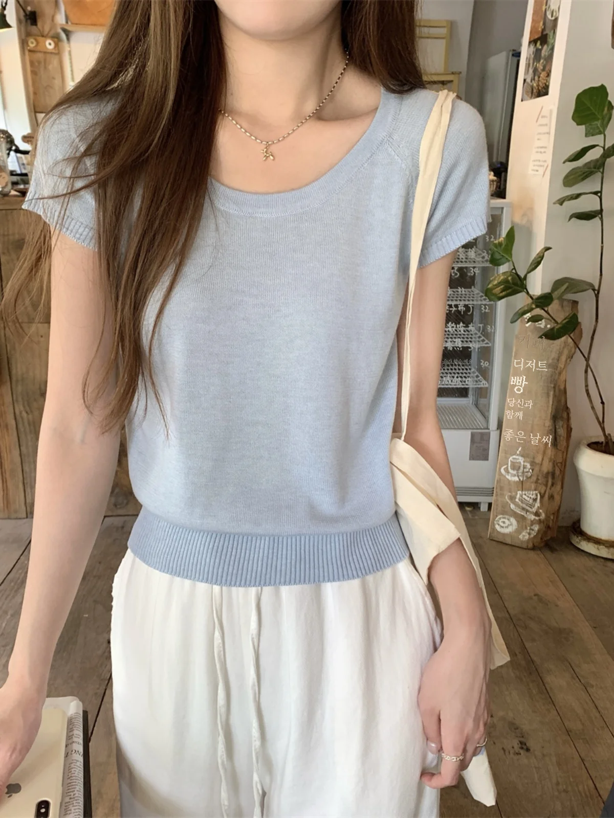 Французский sle элегантный реглан с круглым вырезом из ледяного шелка вязаный