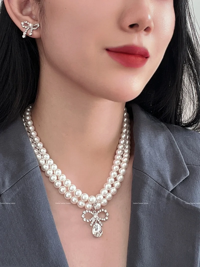 

Timeless Wonder Fancy Zirconia Bowknot Pearl Necklace for Women Designer Jewelry Wedding Party High End Korean Gift Rare 3637