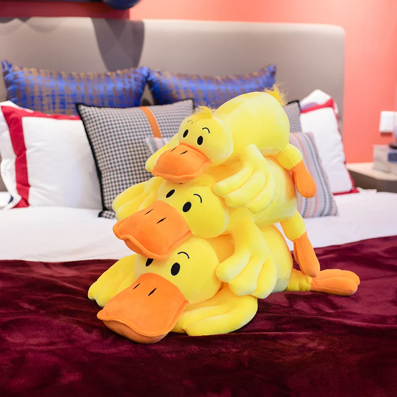 

50/60/75cm Yellow Duck Plush Toys Stuffed Down Cotton Lying Duck Cute for Children Soft Pillow Cushion Nice Christmas Gift