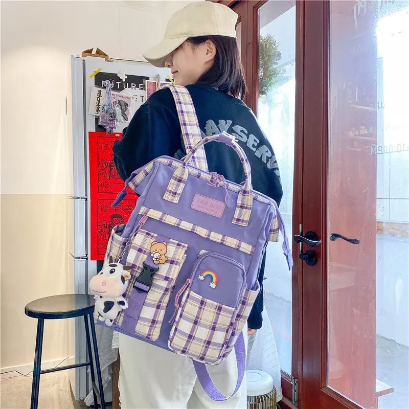 

2021 Preppy Purple Backpack Women Waterproof Candy Colors Backpacks College High School Bags for Teenage Girl Cute Travel Bag