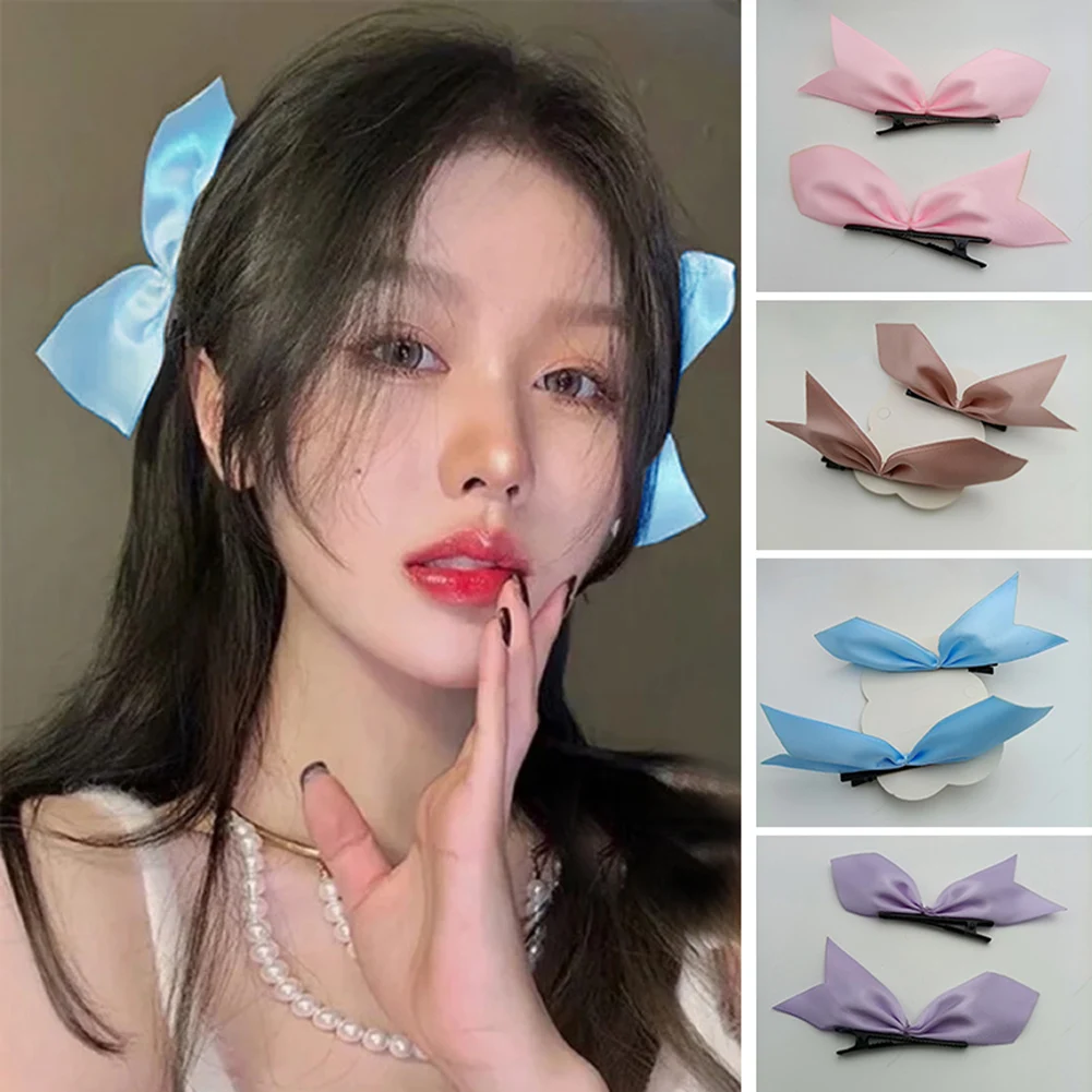 

2Pcs Black White Ribbon Hair Bows Clips Vintage Bowknot Side Hairpin Cute Girls Barrettes Headdress Hair Accessories For Women