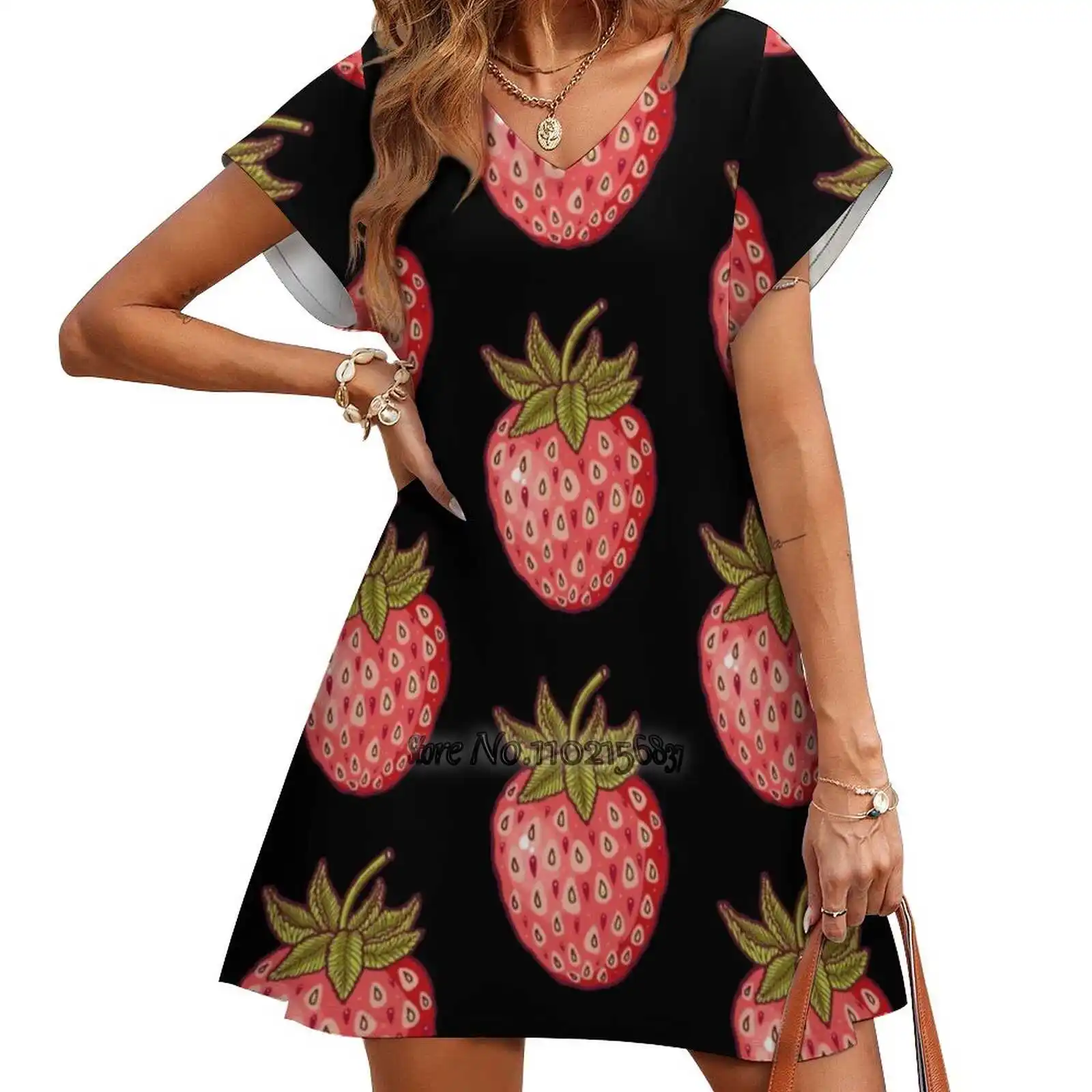 

Женская свободная юбка с коротким рукавом и V-образным вырезом