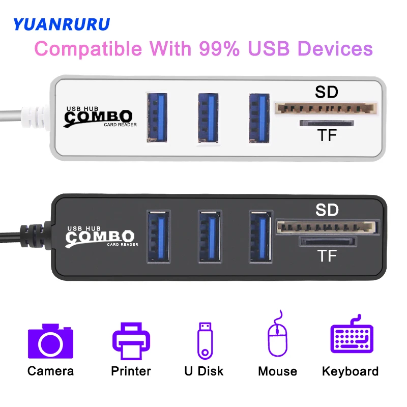 

USB Hub 2.0 USB C Hub Type C USB Hub Multi Splitter High Speed 3 Ports Hub TF SD Card Reader All In One For PC Computer Phone