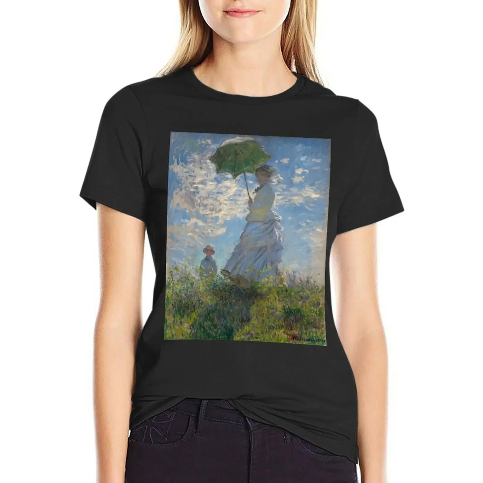 Клод Моне - женщина с зонтиком футболка Madame Monet and Her Son забавные хлопковые футболки