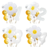 7pcsset smiley daisy flower balloon kit with 40inch white number balloon children%e2%80%99s birthday party decoration set baby shower