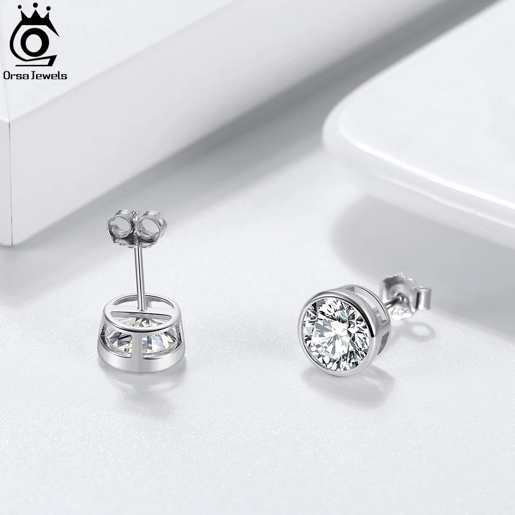 Фото ORSA JEWELS родий 2/3/4/5/6/7/8 мм из настоящего стерлингового серебра 925 пробы, мини-круглые серьги-гвоздики с цирконом, серьги-гвоздики с кристаллами для пирсинга ушей APE33 №3