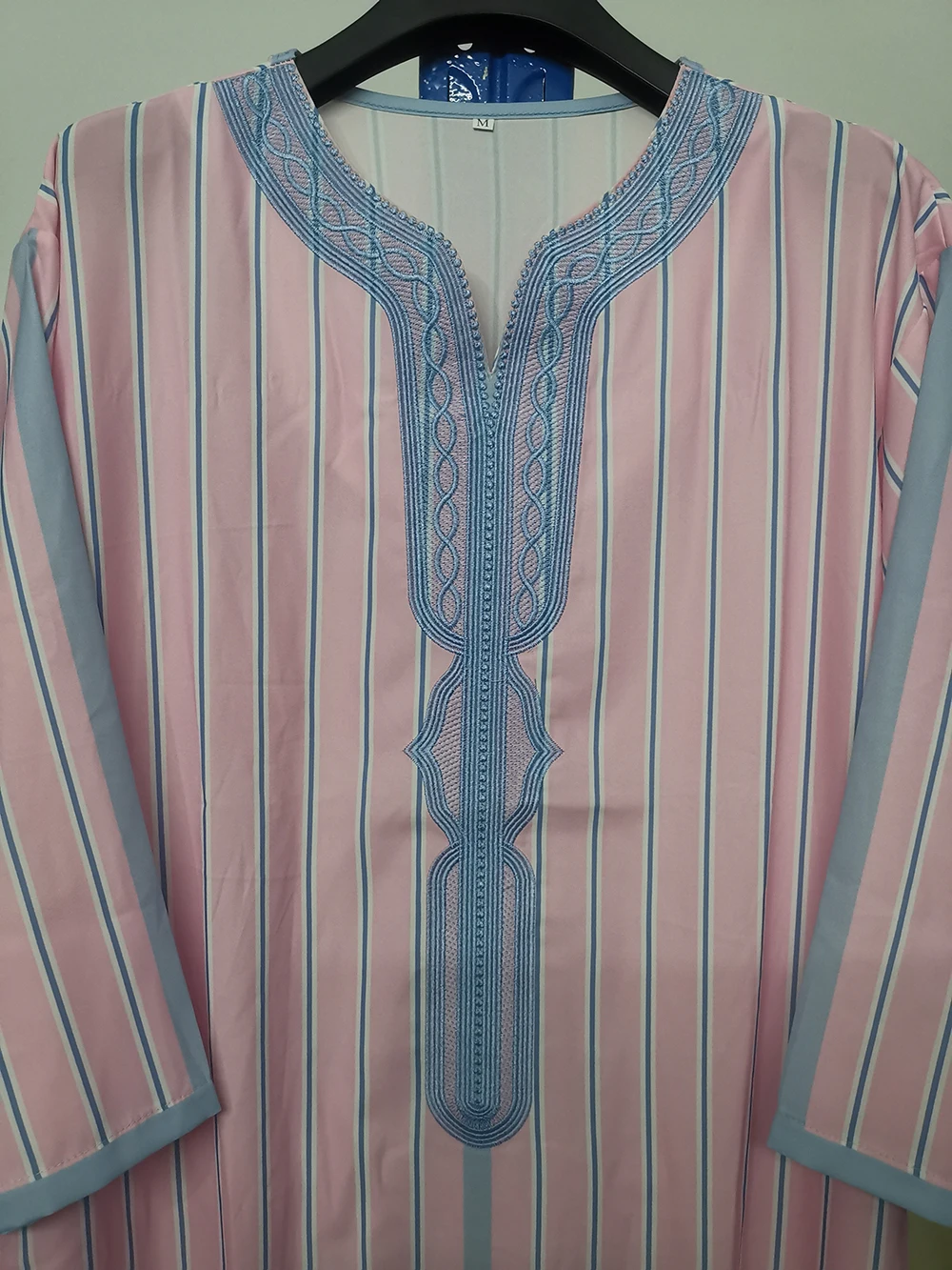 (M-4XL) Pink Blue Thobe With Bordures Galabiyya Jubbah Islamic Saudi-arabien Wear Prayer Jubbah Gift For Him Muslim Mode