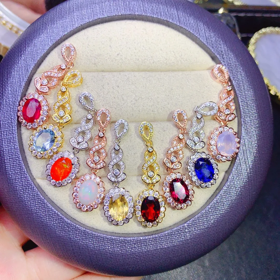 

Женский Аметист/Гранат/Топаз/Сапфир FS, длинный кулон из чистого серебра 925 пробы, свадебное Ювелирное Украшение, 6 х8