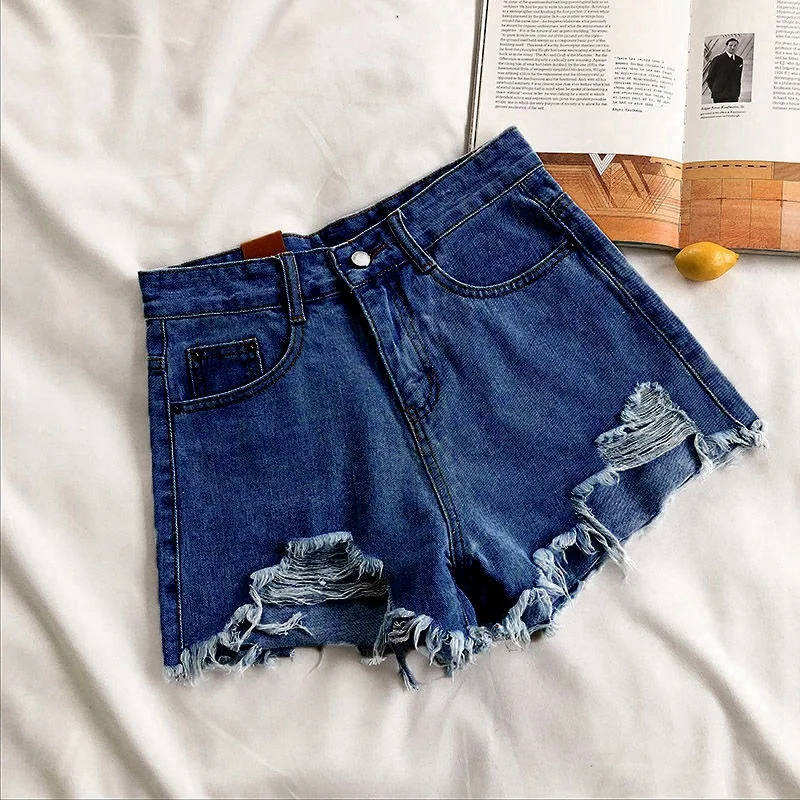 

High Waisted Perforated Denim Shorts Women Summer New Loose Fitting Slim Korean Version Wide Leg Versatile Pants With Raw Edges