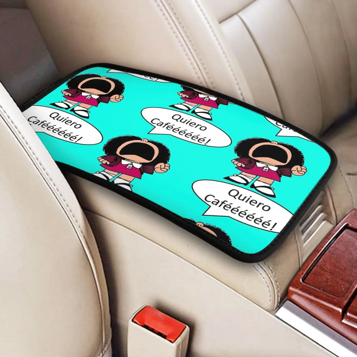 

Center Console Protective Cushion Pad Auto Accessories Interior Mafalda Coffee Cartoon Car Armrest Cover Mat Storage Box Pad