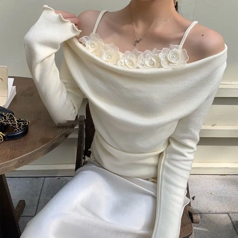 Gagarich 2025 Fairy Flower Fake Two Piece Strap Top Футболка с распашным воротником Женская осенняя