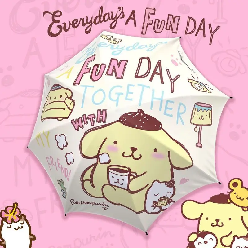 

Hello Kitty Pom Pom Purin Cute Sunny Umbrella Kawaii Sanrio Anime Girl Heart Cartoon Vinyl Sunscreen Folding Both Rain Shine Toy