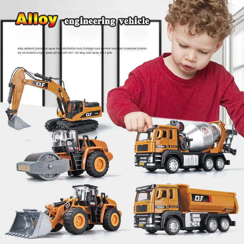 

1:50 Alloy Engineering Vehicle Model Simulation Diecast Metal Mixer Truck Rolling Road Digging Crane Forklift Kid Toy Boy Gift