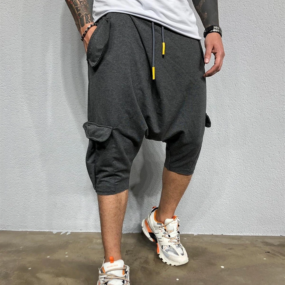 

Mens Harem Shorts Hip Hop Streetwear Cotton Pants Fitness Men Jogger Fashion Trousers Male Sweatpants Solid Color Cargo Shorts