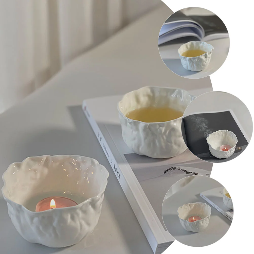

5pcs Ceramic Tea Cup Retro Tea Cup Tea Container Tea Holder Creative Wrinkle Design Cup