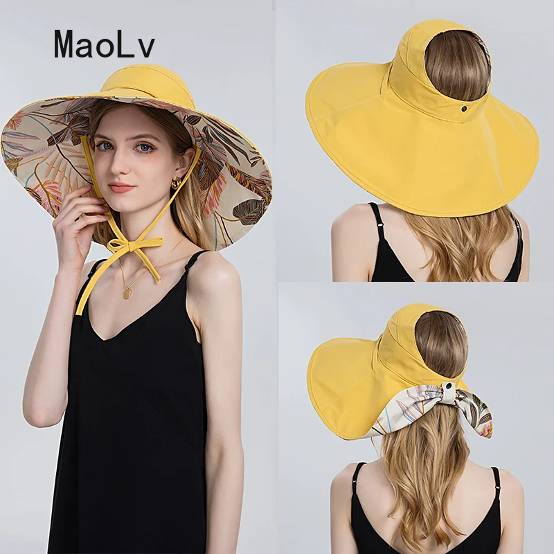 Women Summer Sun Hat Anti-UV Wide Brim Beach Hat Multiple Wearing Methods Ventilation Foldable Cap Fashion Fisherman Cap
