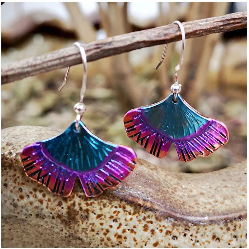 

Vintage Ginkgo Biloba Leaf Dangle Earrings for Women Engagement Wedding Jewelry Rainbow Color Statement Drop Earring Pendant