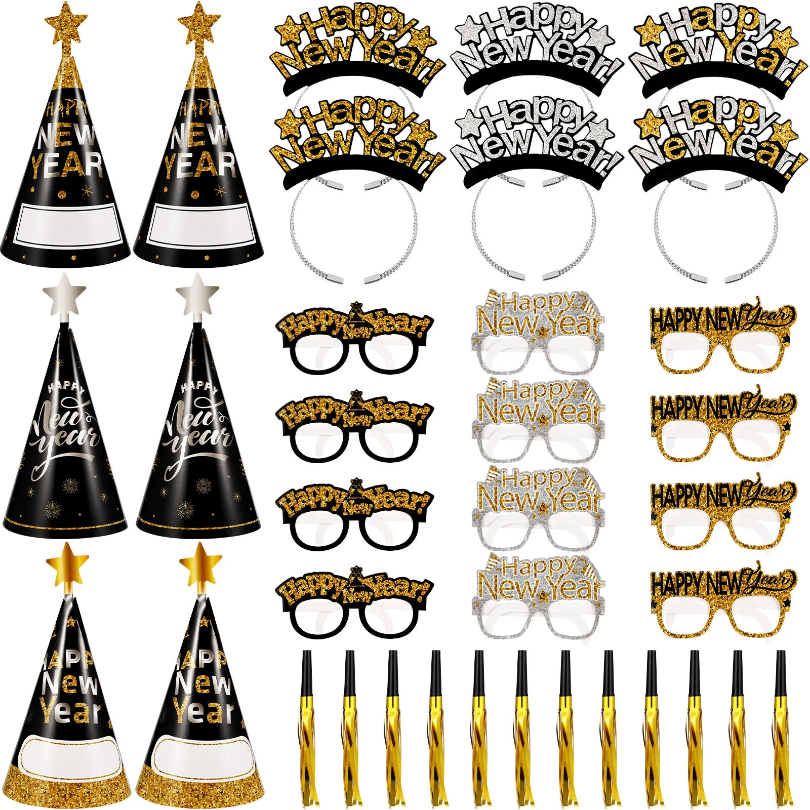 

New Year Eve Party Supplies 2023, Happy New Year Party Favors Kit, 2023 New Year Eve Glasses Headband Necklaces Blowouts Happy