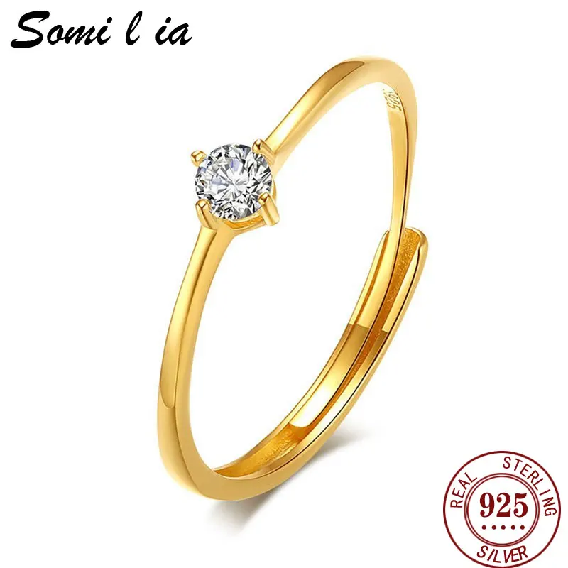 Купи SOMILIA 100% 925 Sterling Silver Simple Sparkling Round Clear Zircon Ring For Women Classic Luxury Wedding Accessories Jewelry за 151 рублей в магазине AliExpress