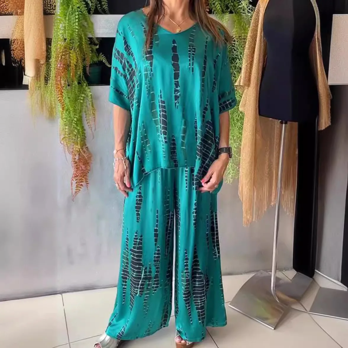 Женский Повседневный костюм из 2-х предметов футболка с V-образным вырезом и