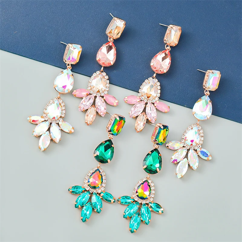 

Европейские и американские преувеличенные модные супер блестящие стеклянные Алмазные цветы, полностью алмазные привлекательные серьги