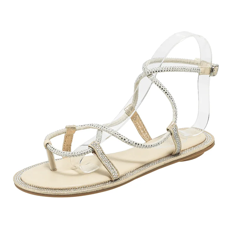 

Women's Large Size Sandals Fat Feet Wide Feet 2021 Summer New Internet-Famous Middle Heel Sequin Fashion Women's Shoes