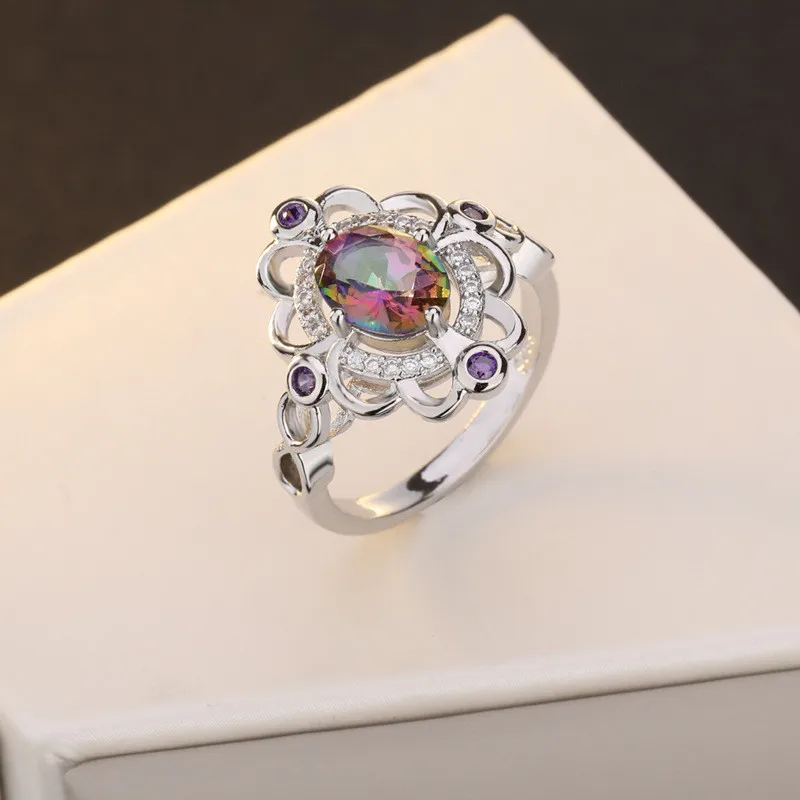 

Fashion Flower-Shaped Colorful Rhinestone Purple And White Women's Ring Jewelry For Wedding Engagement Accessories Size 6-10