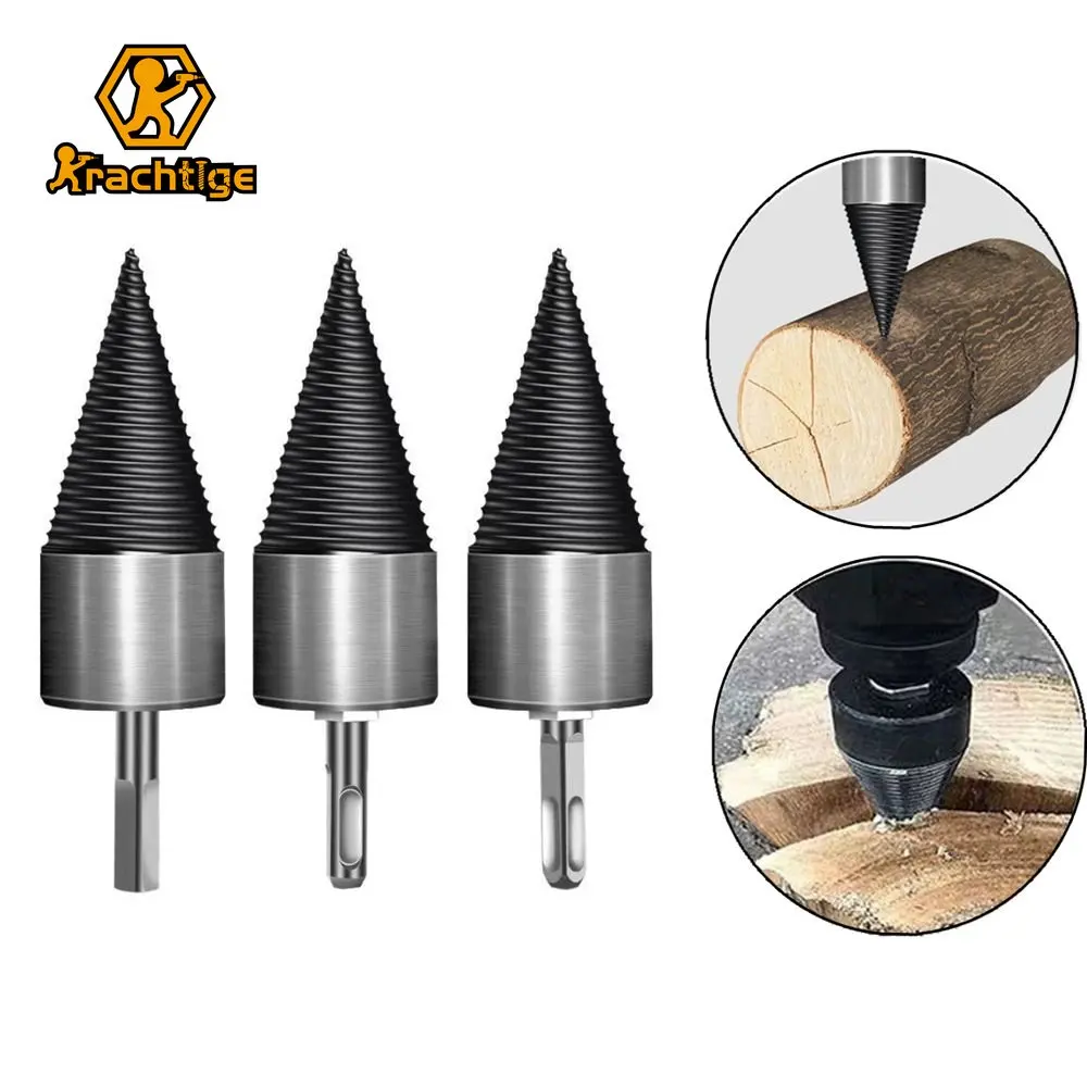 Krachtige 1Pcs 32mm/42mm Firewood Splitter Drill Bit Round/Hex/Triangle Shank  Wood Split Cone Drill Bit  Woodworking Tools