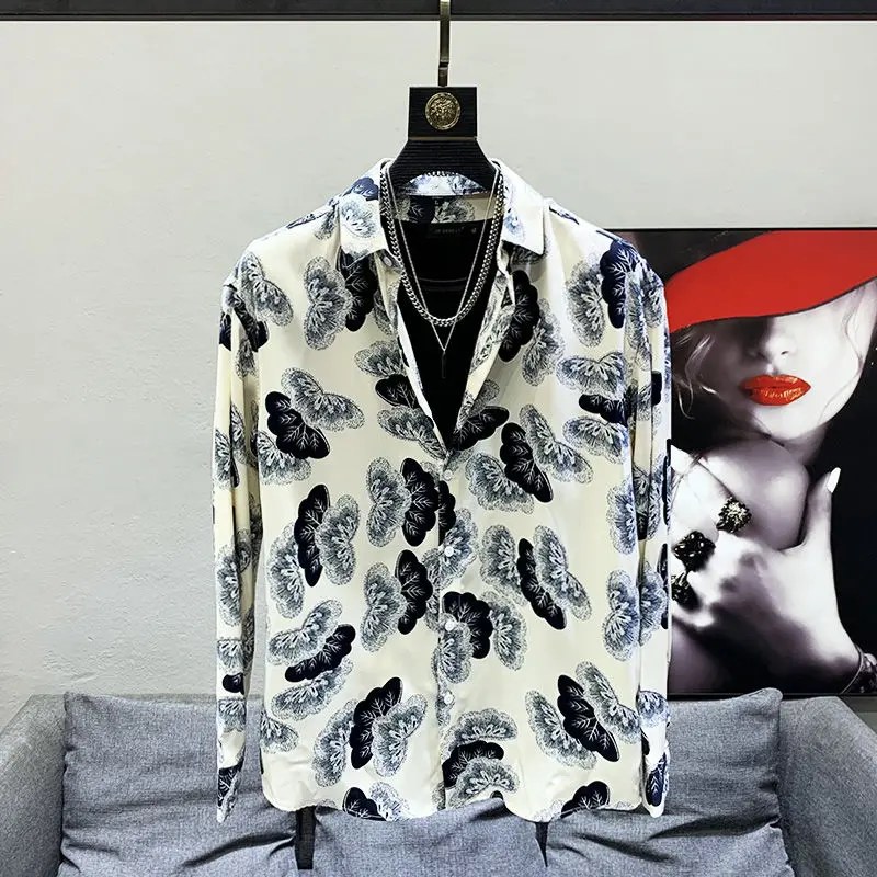 

2022 New Men Brand Vintage Shirt Men Long Sleeves Printed Casual Single-Breasted Loose Tops Spring and Autumn Clothes B104