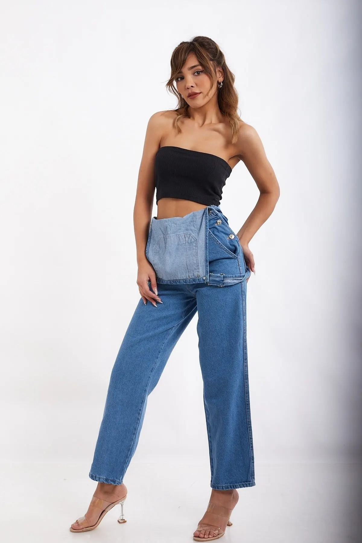 

Женский джинсовый комбинезон в стиле оверсайз, голубой повседневный комбинезон из качественной ткани без рукавов, с мешковатыми брюками