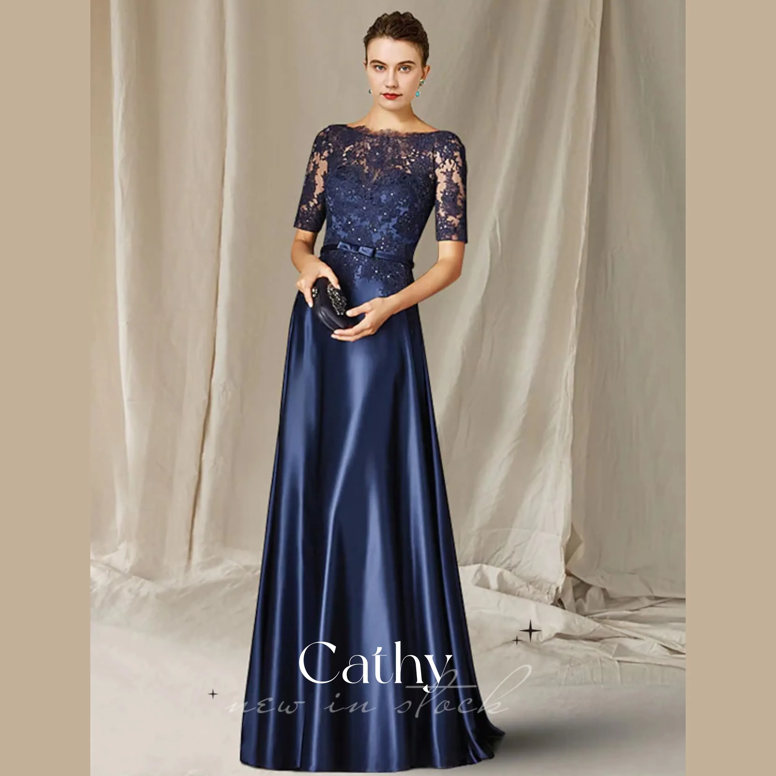 

Cathy Embroidered A-line Mother of the Bride Dresses Advanced Satin Party Dresses Formal Grace Woman Formal Dinner Dresses