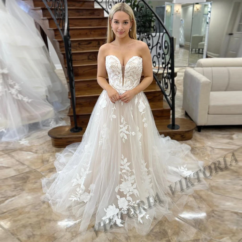 

VIKTORIA Fancy Wedding Dresses For Women Bride 2023 Strapless Sleeveless Pleat A-LINE Appliques Vestidos De Novia Custom Made