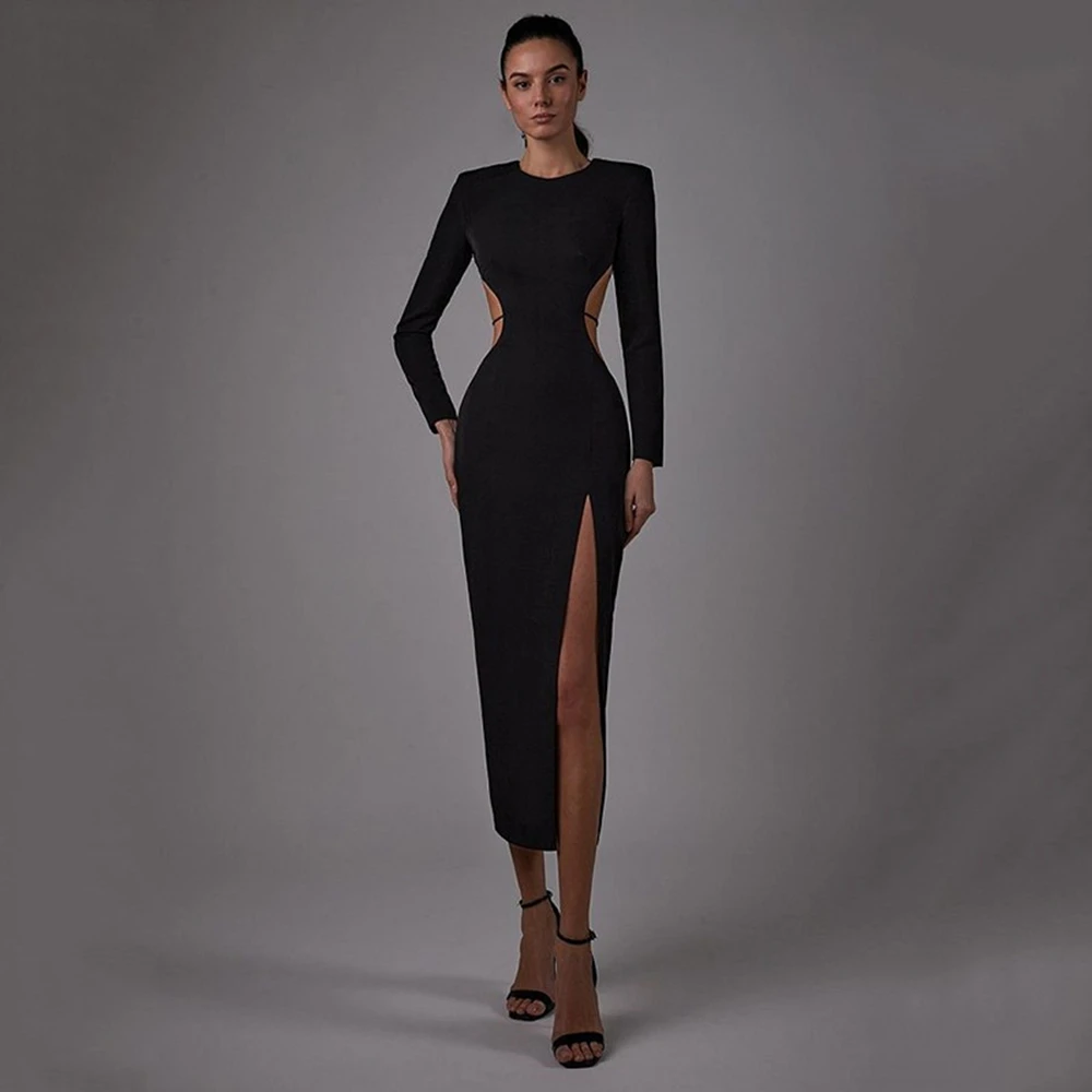 

Sexy Backless Strappy Dress For Women Autumn New Fashion Temperament High Slit Long Club Party Midi Dresses Woman Clothing