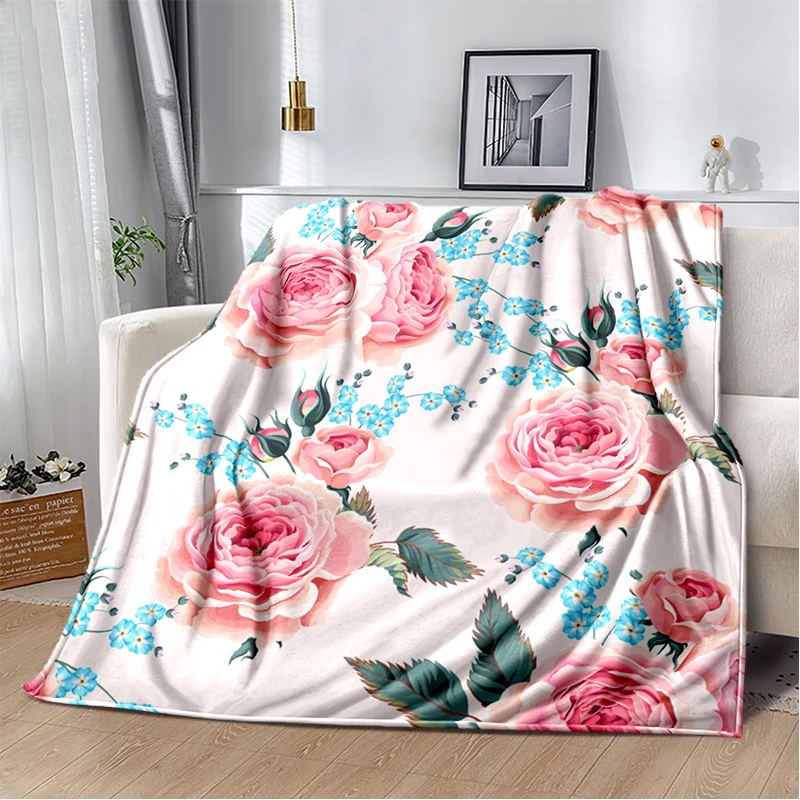 

Rose Flower Soft Plush Sofa Bed Throwing Cartoon Picnic Thin Blankets Modern Flannel Blanket Cover Gedruckt Bettdecke Geschenk