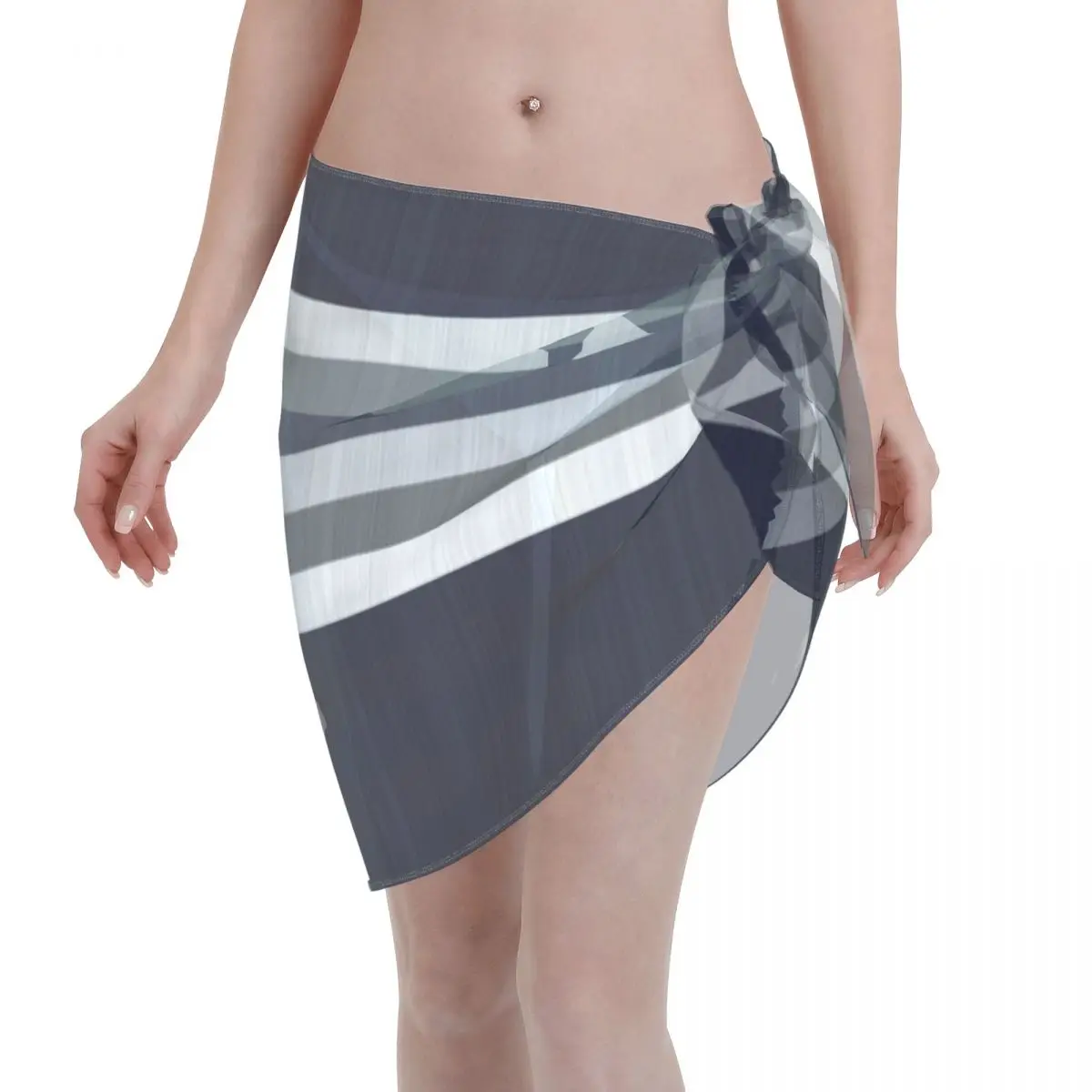 

Navy Gray Stripes Swimwear Pareo Scarf Cover Ups Women Polyester Beach Short Skirts Bikini Beach Cover Ups