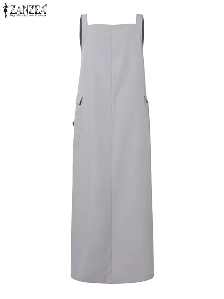 Модное женское весеннее мусульманское платье ZANZEA без рукавов платья-карго