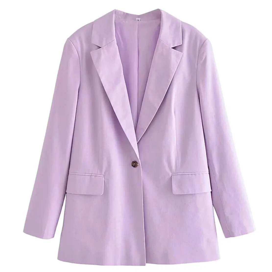 

Maxdutti England Style Fashion Violet Linen Single Breasted Loose Jackets Casual Blazers Women Tops