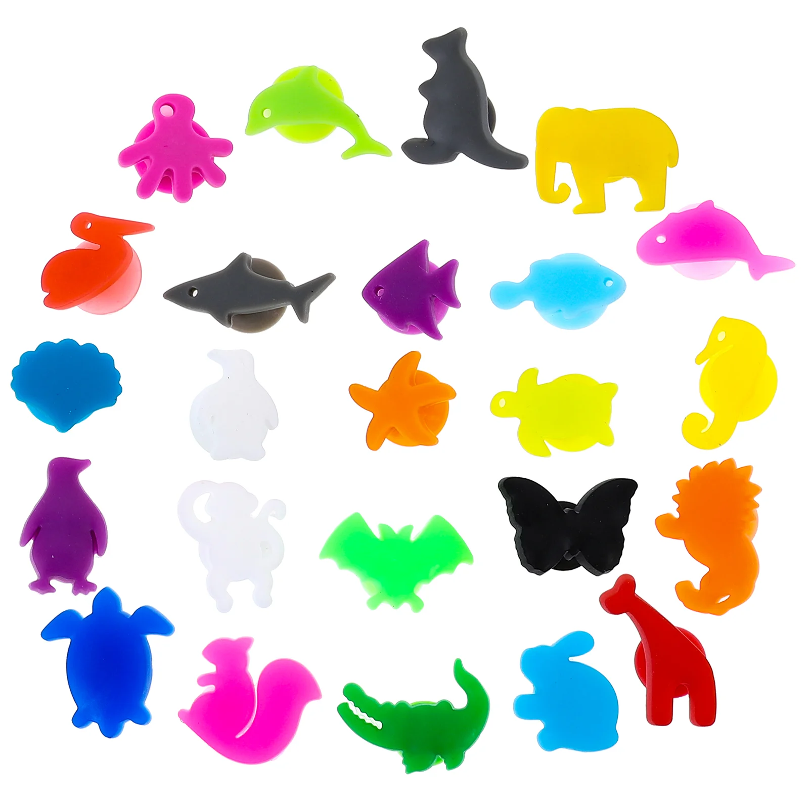 

24pcs Glass Charms Markers Silicone Land Animals Glass Identifiers Cup Bottle Labels Tags for Nautical Beach Gifts