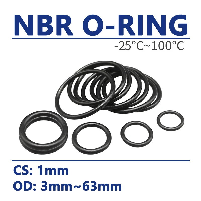 

50pcs Black NBR O Ring Seal Gasket Thickness CS 1mm OD 3mm-63mm Nitrile Butadiene Rubber Spacer Oil Resistant Washer Round Shape