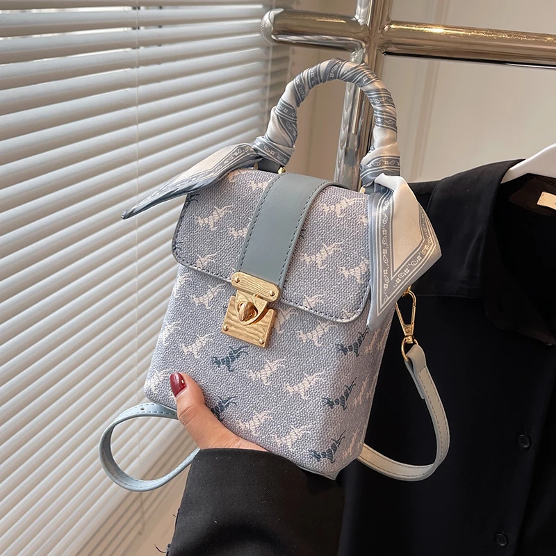 

Vintage Hand Bag For Women Luxury Designer Brand With Scarves 2022 New Female Pink Blue Moblie Crossbody Bags