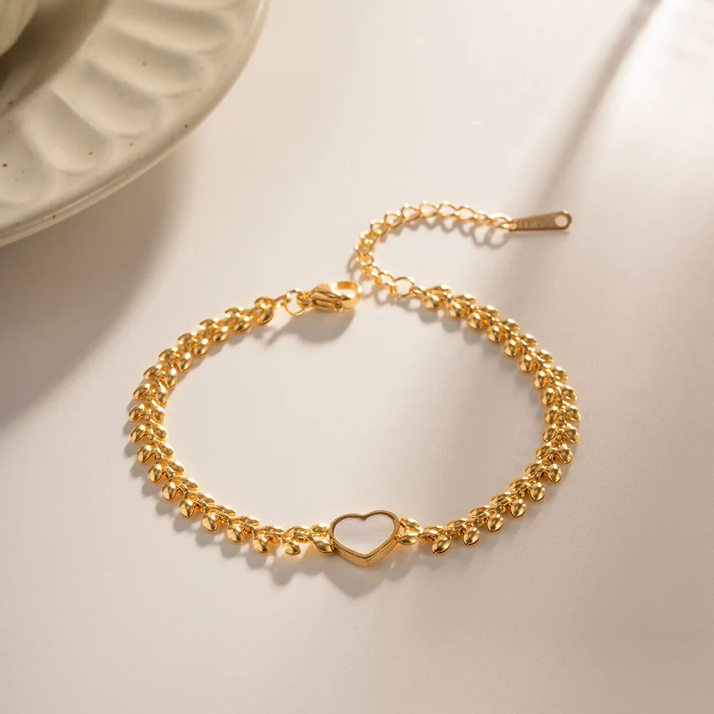 

White Shell Heart Wheat Chain Stainless Steel Bracelet High Quality Fashion Jewelry Waterproof for Women Gift