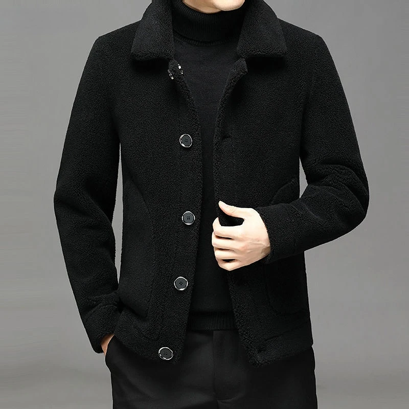 

2022 Trendy Men's Wool Fur Lapel Slim Clothes Sheep Autumn Winter Shearling Elegant Luxury Double-sided Casual Jacket Coat