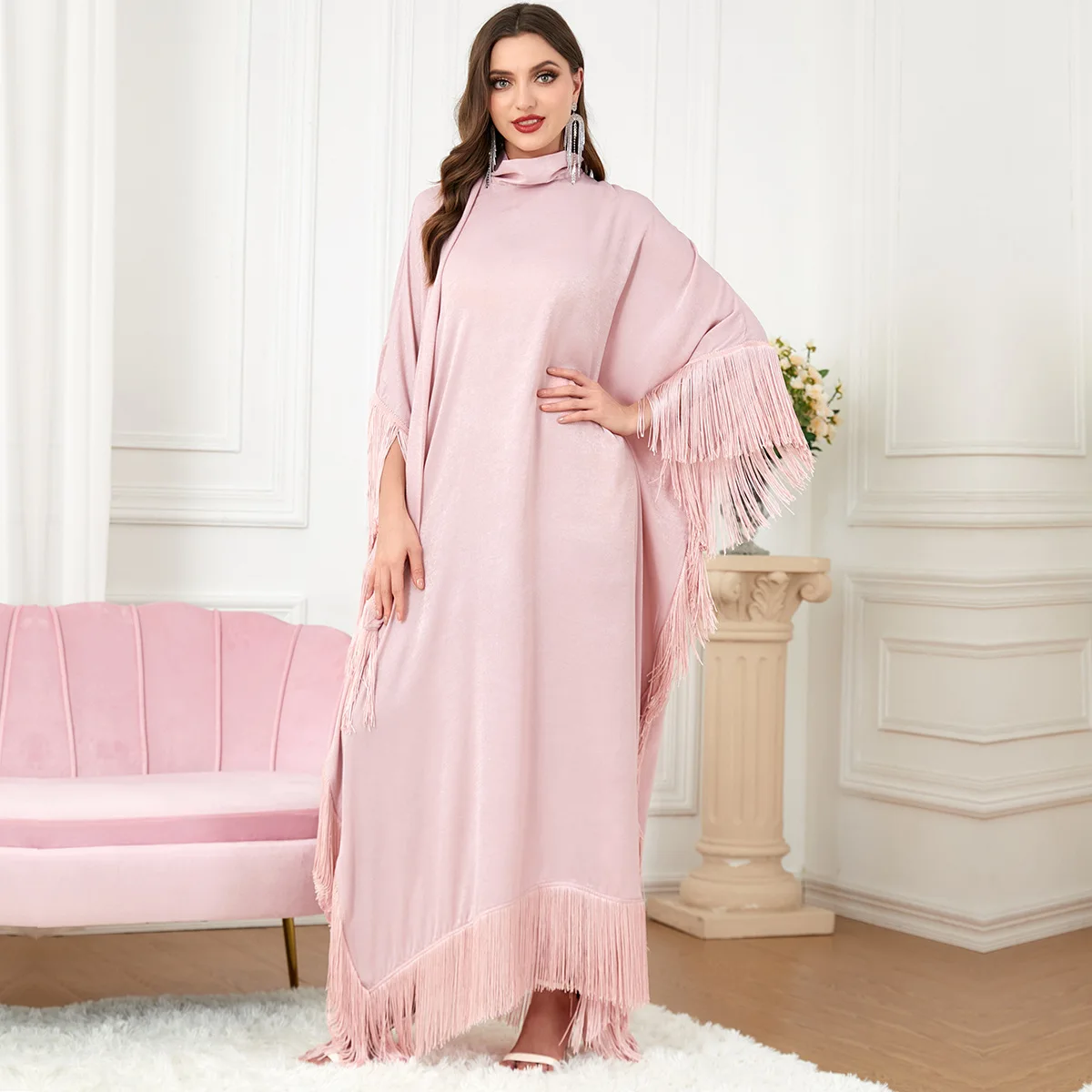 Women's Spring and Summer Muslim Ramadan Robe Turkish Indian Abaya Arab Islamic Women Moroccan Kraftan Surgical Bat Sleeve Dress
